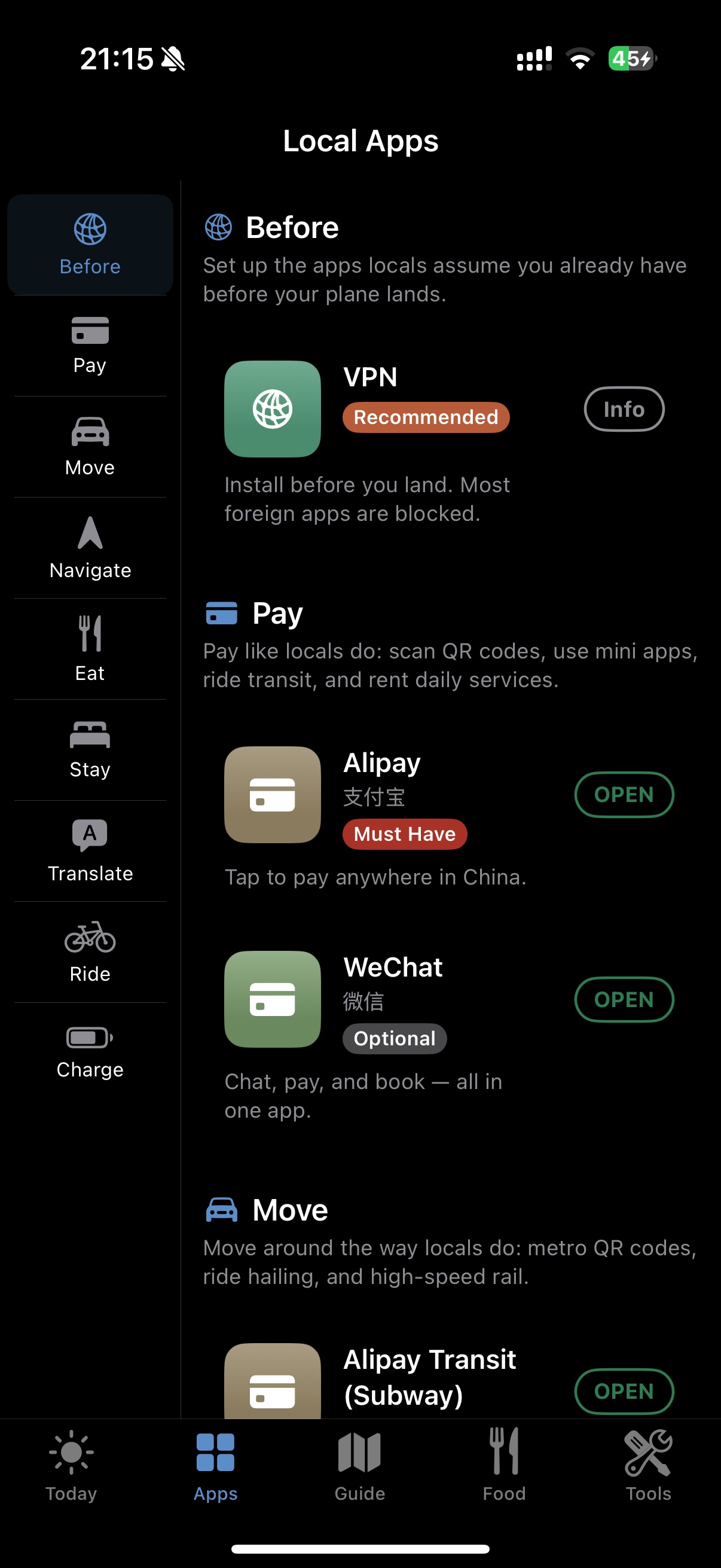 Moxie China Apps tab with China app setup steps
